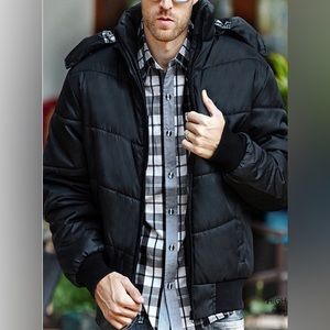 Men's Winter Lightweight Puffer Jacket with Removable Hood